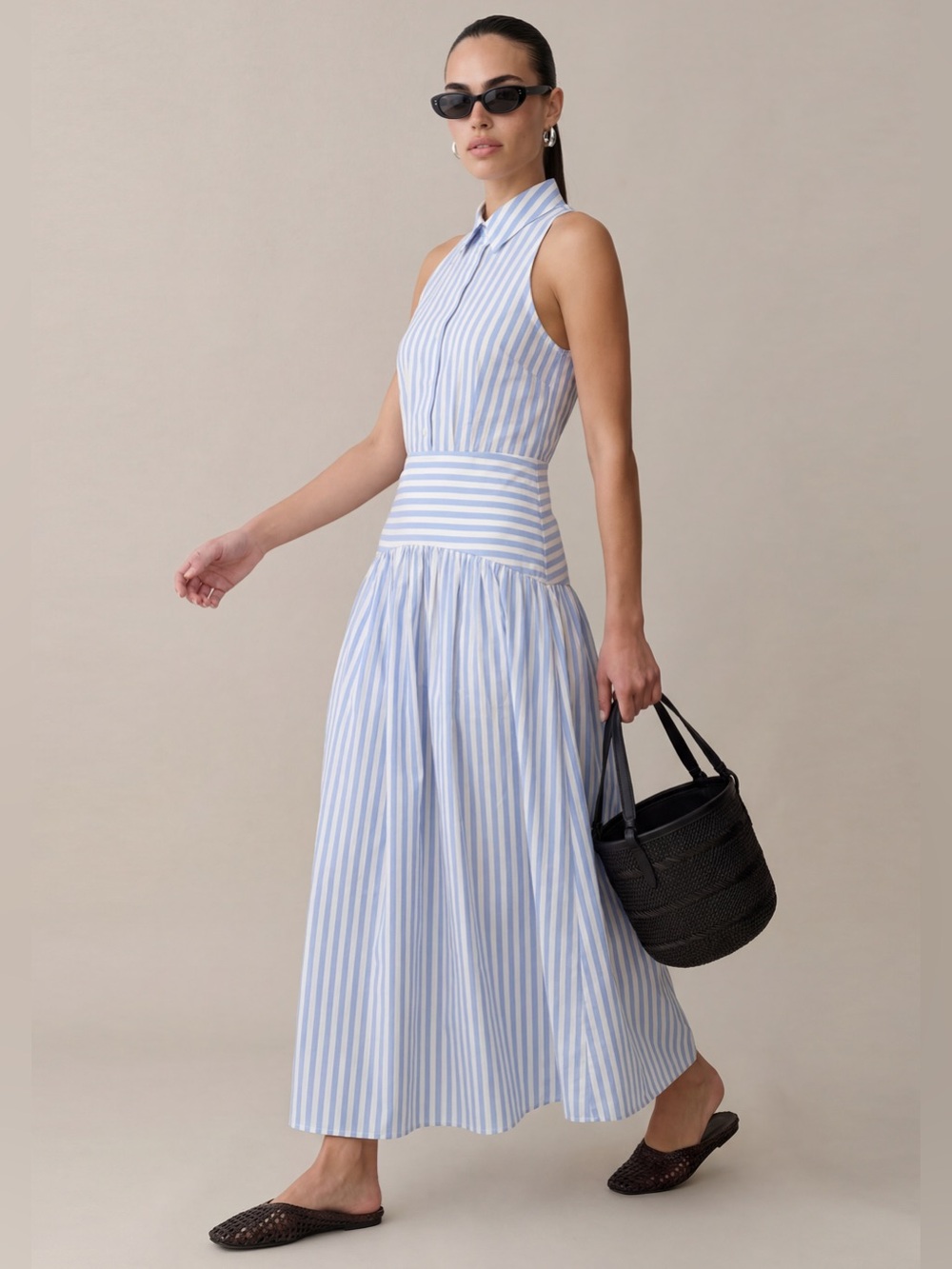 Few Moda o.p.t. Blyss Striped Sleeveless Maxi Dress in Light Blue and White